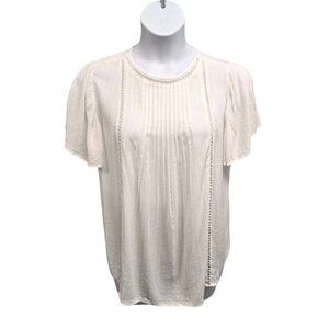 Knox Rose Top Womens Medium Peasant Boho White Gauze Lace Flutter Sleeve Blouse